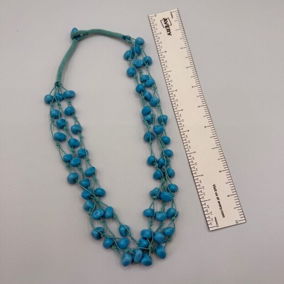 Turquoise Blue Glass Beaded Three Strand Layer Necklace - Picture 3 of 11